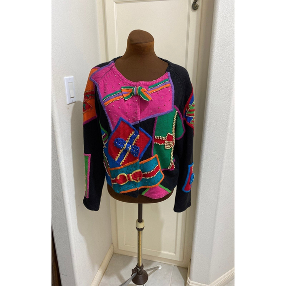 Michael Simon Sweaters - Vintage (1996) Michael Simon Holiday Gifts Bows Collectible Sweater Jacket Size